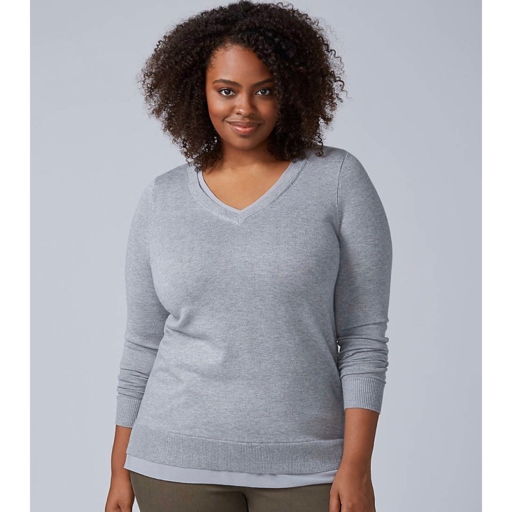 Lane Bryant Chiffon-Trim V-Neck Sweater